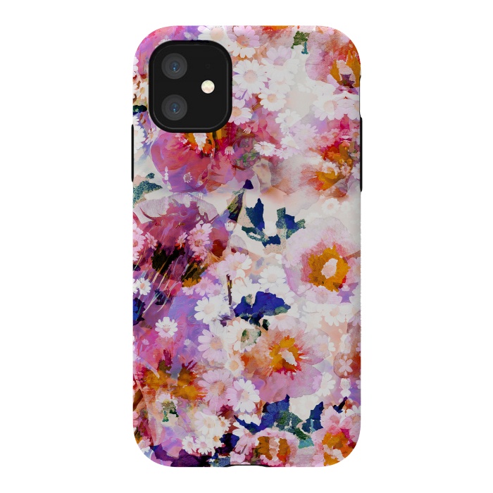 iPhone 11 StrongFit Watercolor rose of sharon and daisy flowers by Oana 