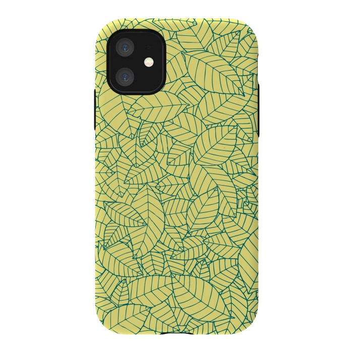 iPhone 11 StrongFit Blue Leaves Pattern by Mangulica
