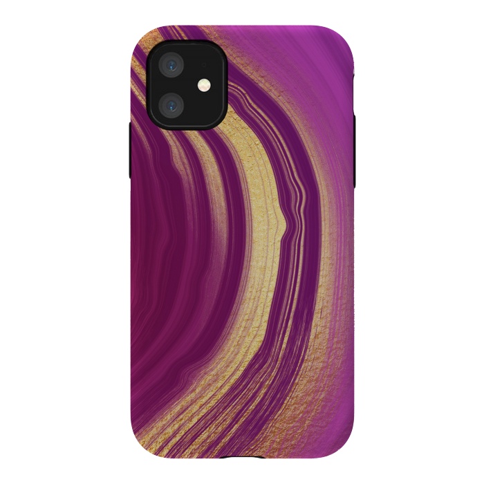 iPhone 11 StrongFit Magenta Pink Marble and gold gemstone  by  Utart
