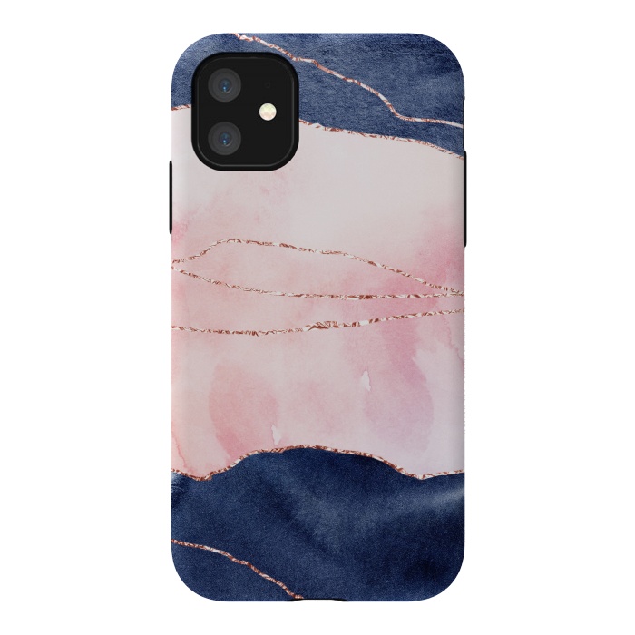 iPhone 11 StrongFit Blue and pink ink marble with rosegold glitter veins by  Utart