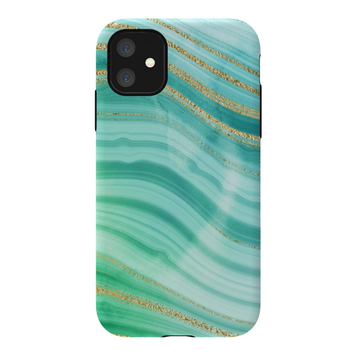 iPhone 11 StrongFit Mermaid Waves Green Marble with gold glitter by  Utart