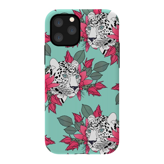iPhone 11 Pro StrongFit Stylish leopard and cactus flower pattern by InovArts