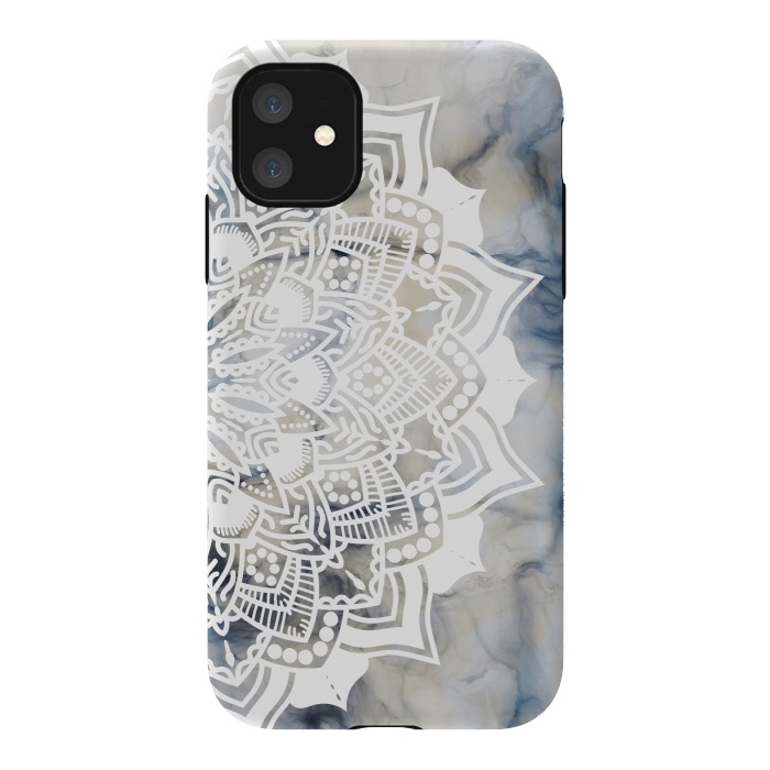 iPhone 11 StrongFit White lace mandala on painted marble by Oana 
