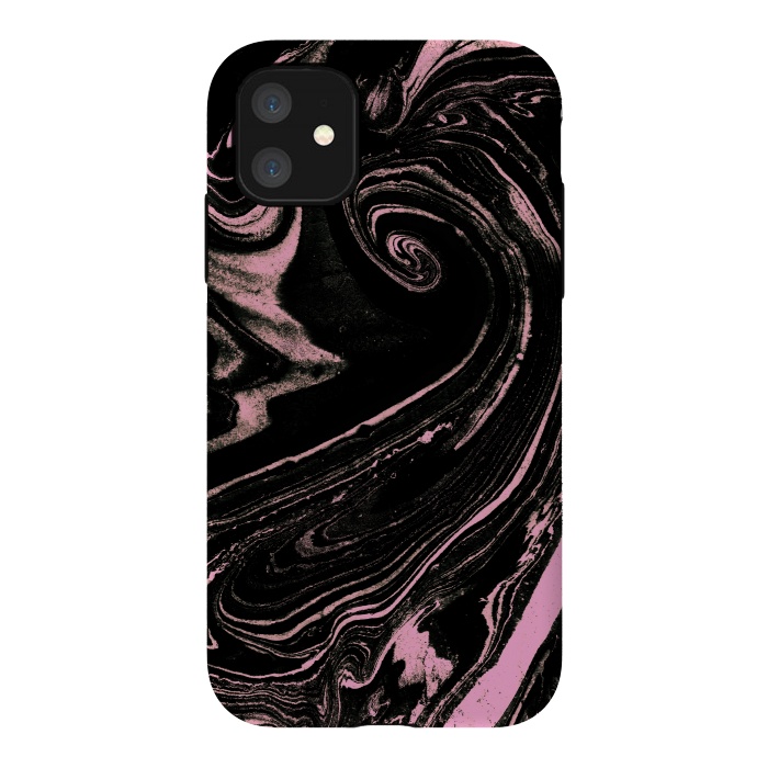 iPhone 11 StrongFit Dark marble with neon pink spiral by Oana 