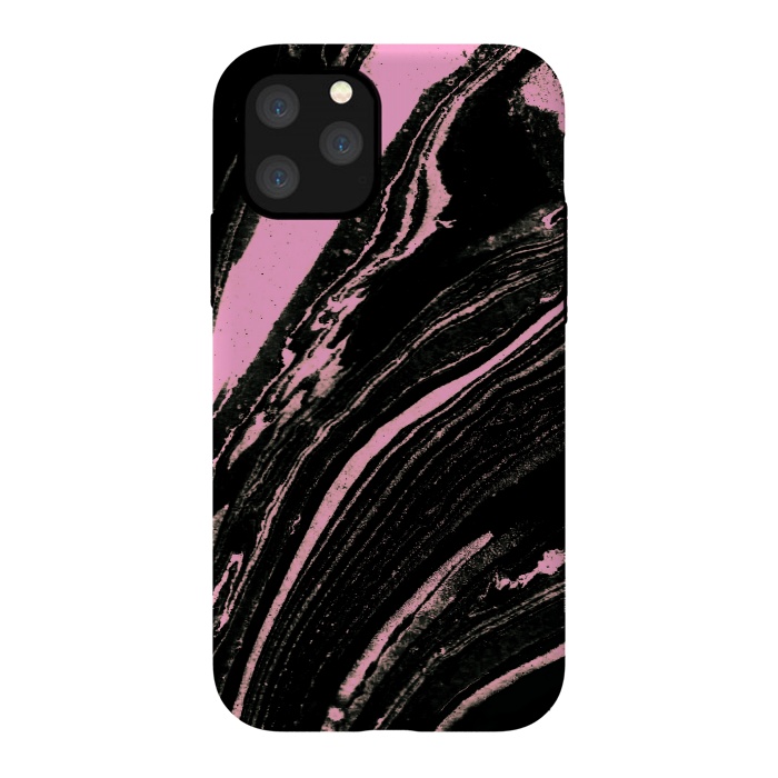 iPhone 11 Pro StrongFit Black marble with neon pink stripes by Oana 