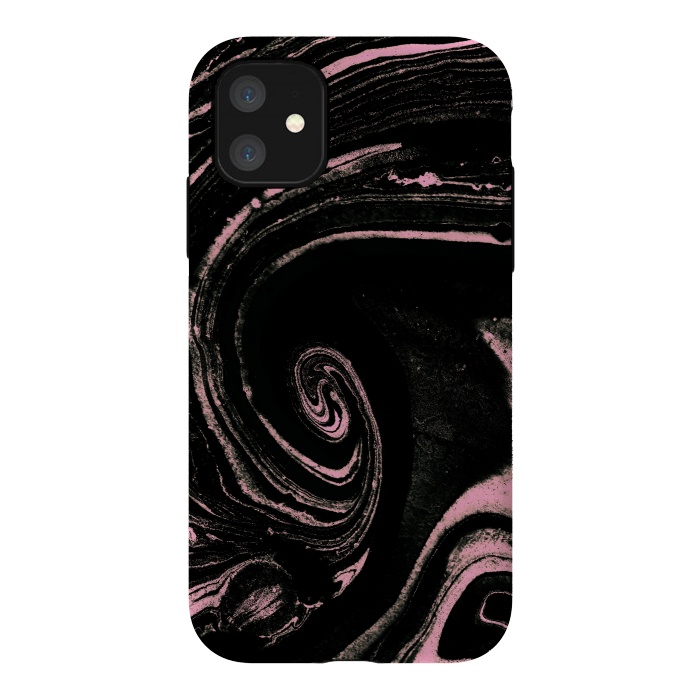 iPhone 11 StrongFit Minimal black pink marble spiral by Oana 