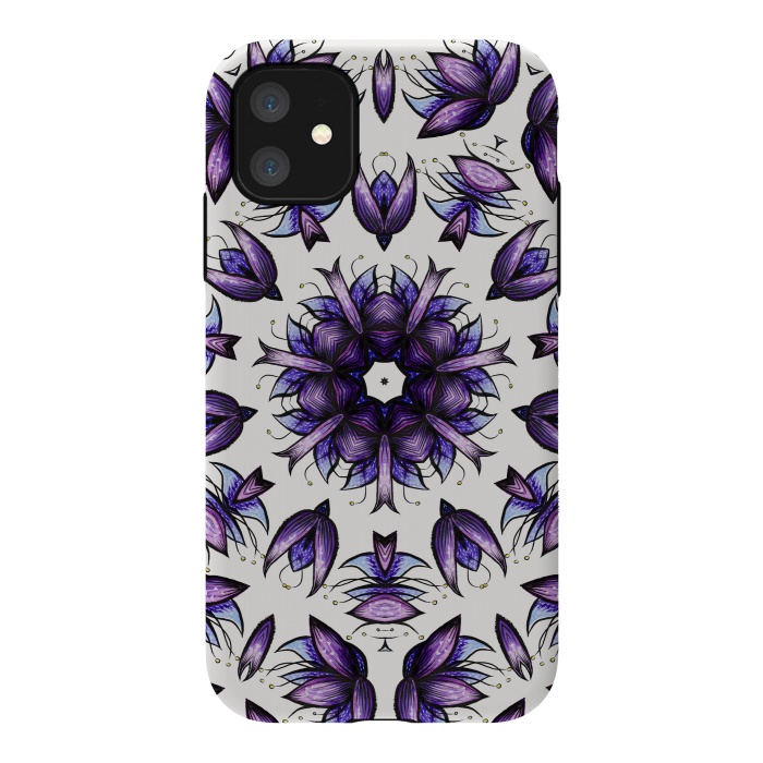 iPhone 11 StrongFit Abstract Lotus Flower Kaleidoscopic Mandala Pattern In Blue Violet by Boriana Giormova