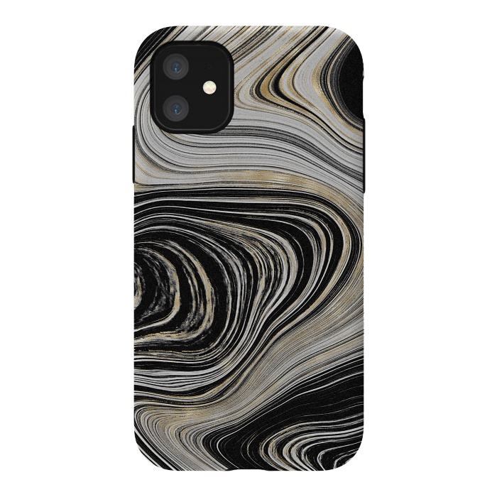 iPhone 11 StrongFit Black, White & Gold Agate  by CatJello