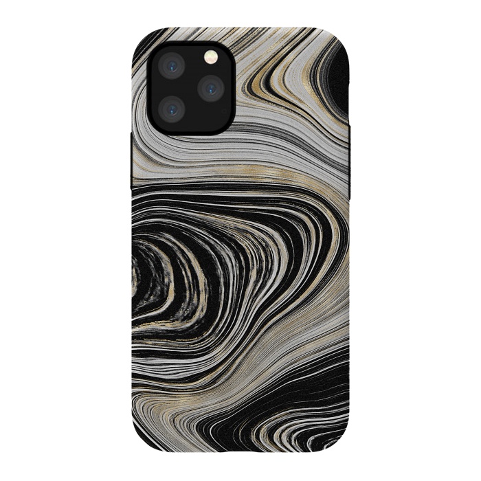 iPhone 11 Pro StrongFit Black, White & Gold Agate  by CatJello