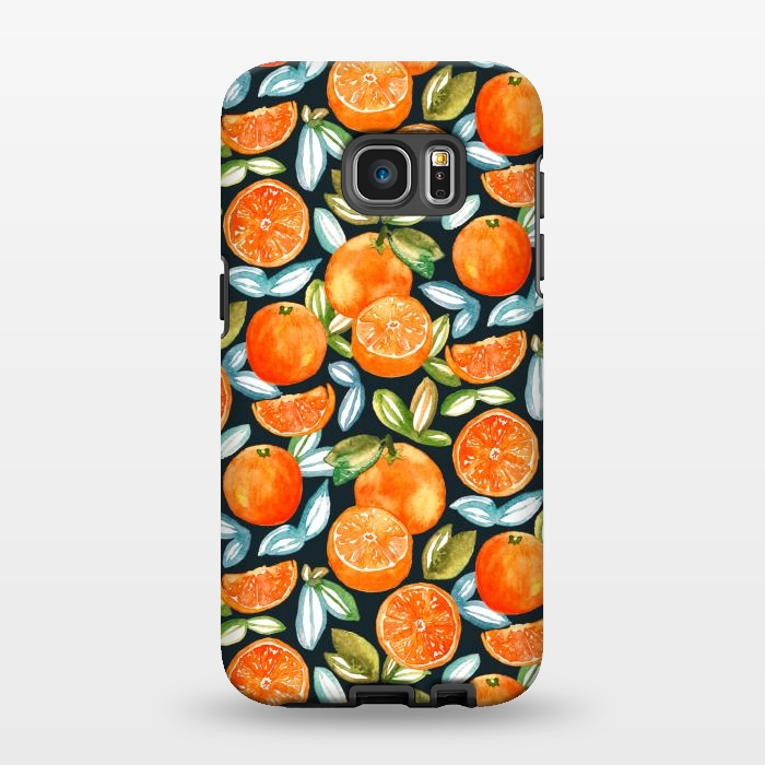 Galaxy S7 EDGE StrongFit Oranges On Navy  by Tigatiga