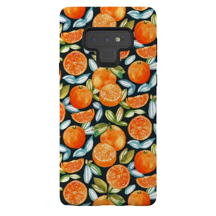 Galaxy Note 9 StrongFit Oranges On Navy  by Tigatiga