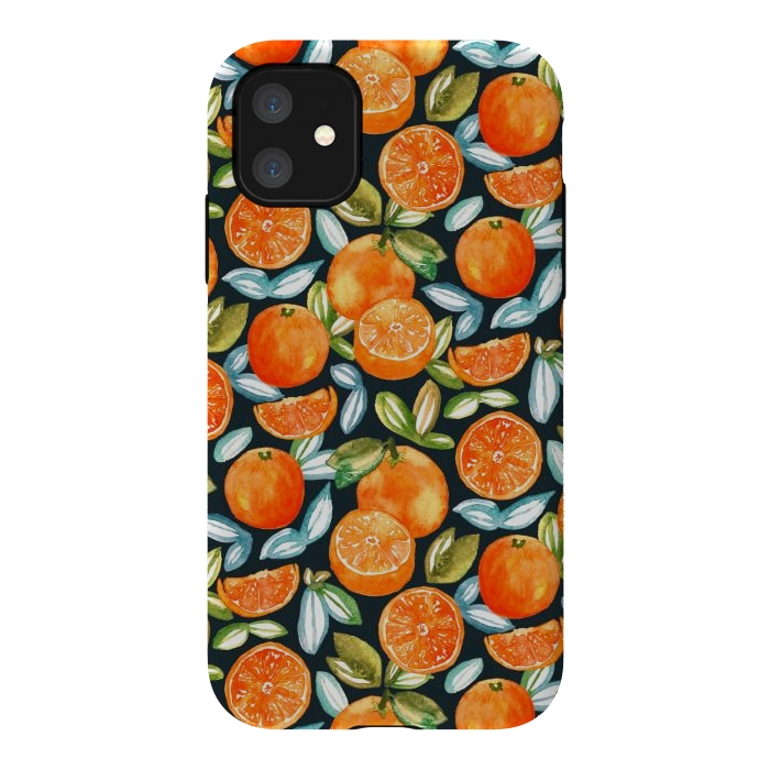 iPhone 11 StrongFit Oranges On Navy  by Tigatiga