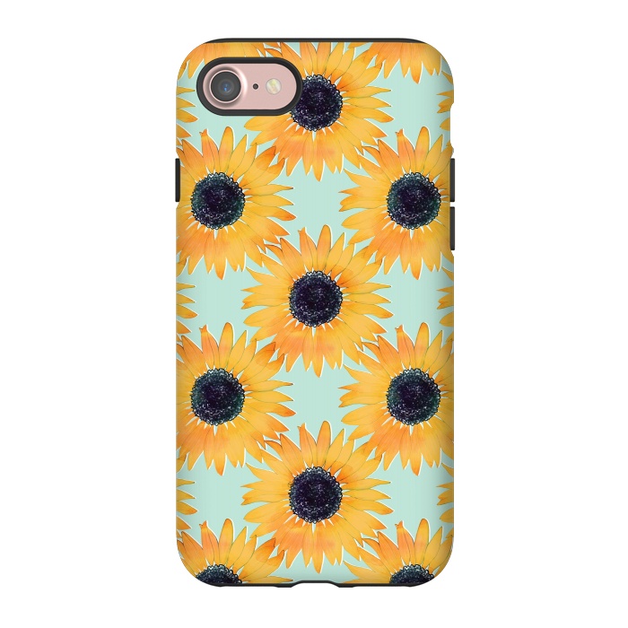 iPhone 7 StrongFit Pretty Hand Drawn Yellow Sunflowers Paint Pattern by InovArts