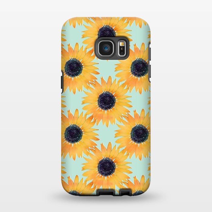 Galaxy S7 EDGE StrongFit Pretty Hand Drawn Yellow Sunflowers Paint Pattern by InovArts