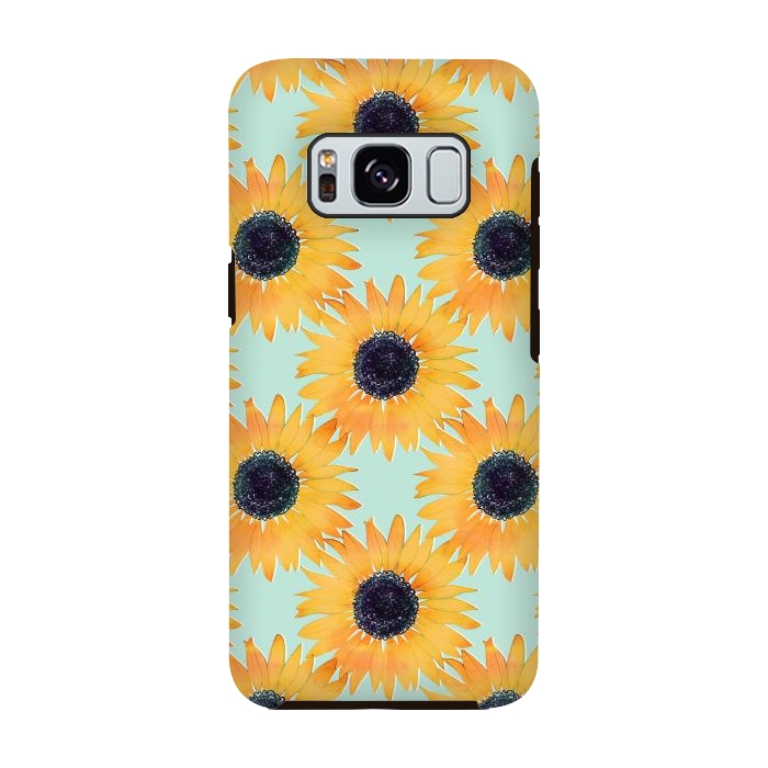 Galaxy S8 StrongFit Pretty Hand Drawn Yellow Sunflowers Paint Pattern by InovArts