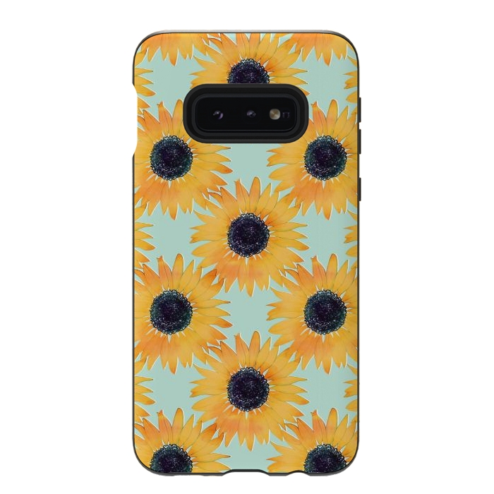 Galaxy S10e StrongFit Pretty Hand Drawn Yellow Sunflowers Paint Pattern by InovArts