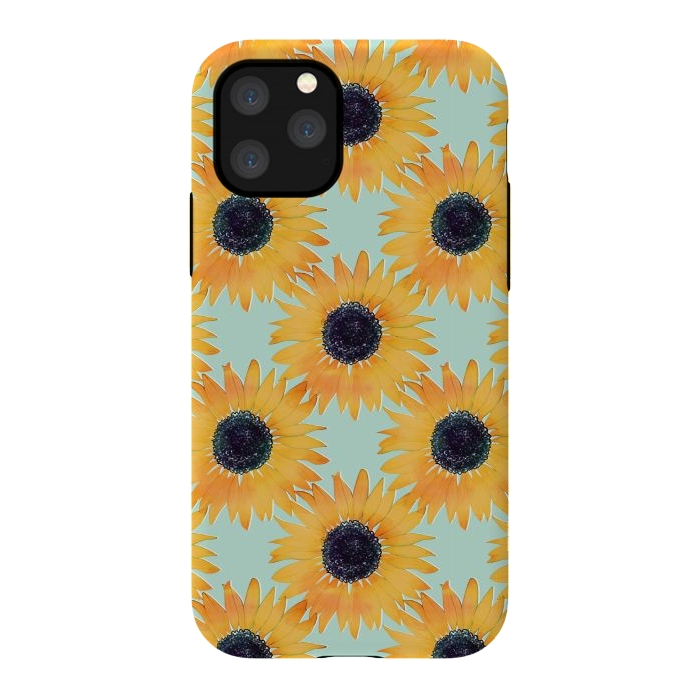 iPhone 11 Pro StrongFit Pretty Hand Drawn Yellow Sunflowers Paint Pattern by InovArts
