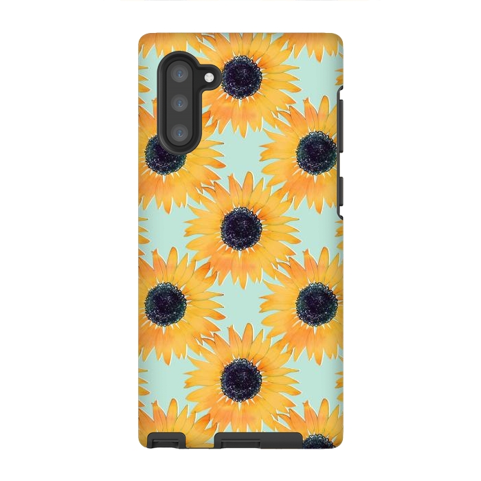 Galaxy Note 10 StrongFit Pretty Hand Drawn Yellow Sunflowers Paint Pattern by InovArts