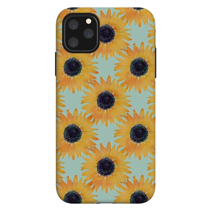 iPhone 11 Pro Max StrongFit Pretty Hand Drawn Yellow Sunflowers Paint Pattern by InovArts