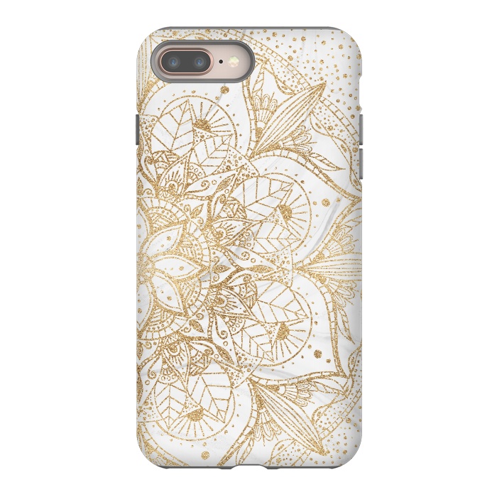 iPhone 7 plus StrongFit Trendy Gold Floral Mandala Marble Design by InovArts