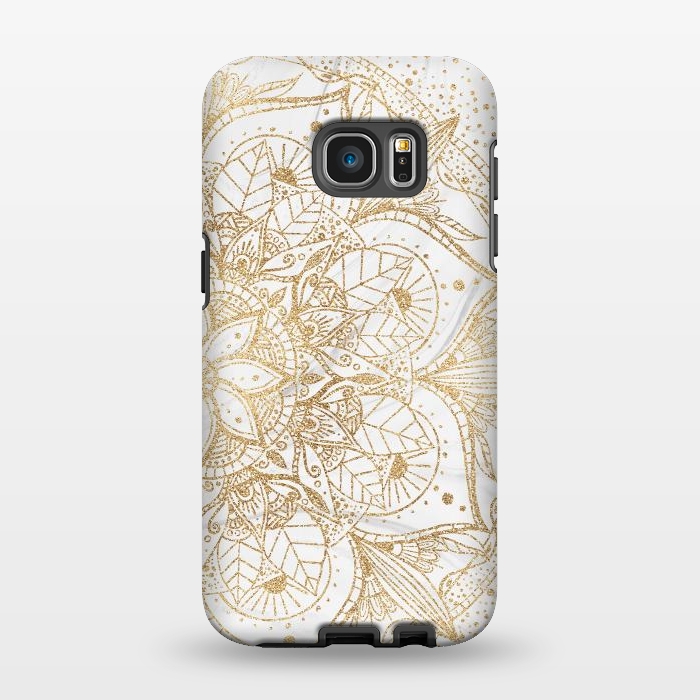 Galaxy S7 EDGE StrongFit Trendy Gold Floral Mandala Marble Design by InovArts