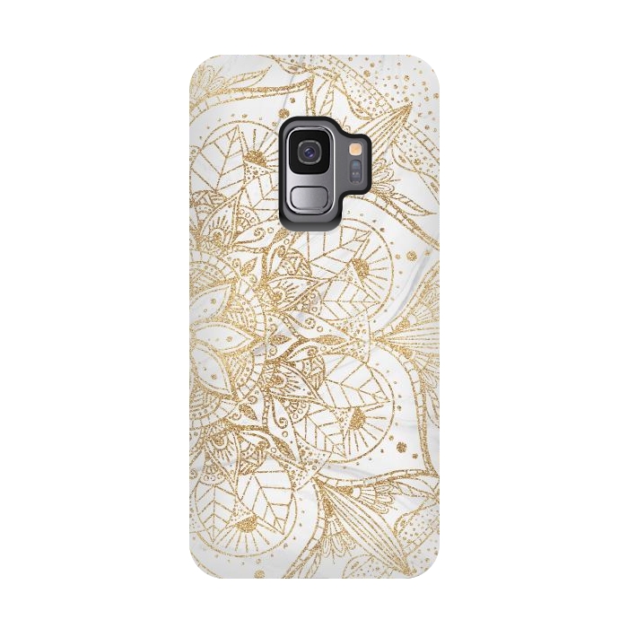 Galaxy S9 StrongFit Trendy Gold Floral Mandala Marble Design by InovArts