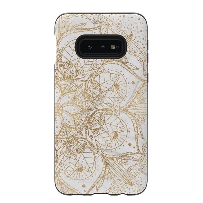 Galaxy S10e StrongFit Trendy Gold Floral Mandala Marble Design by InovArts