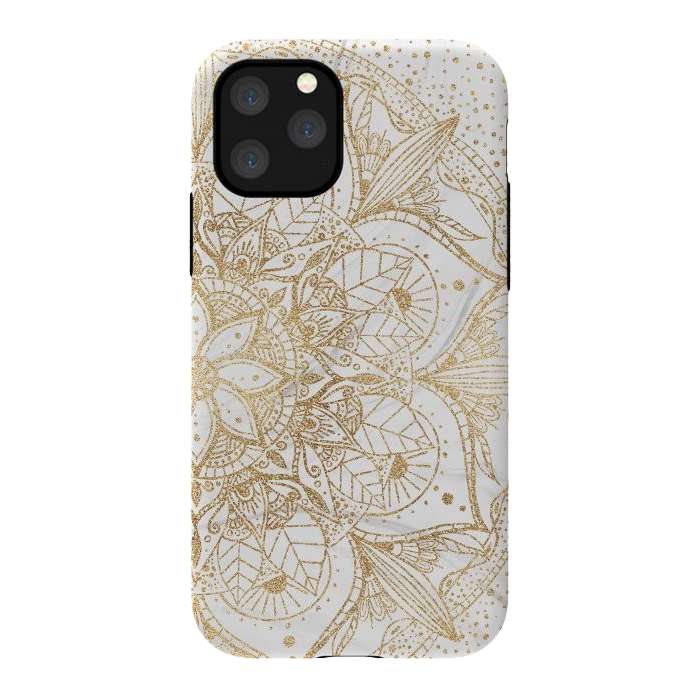 iPhone 11 Pro StrongFit Trendy Gold Floral Mandala Marble Design by InovArts