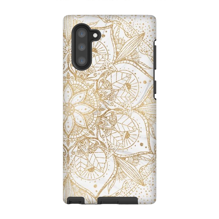 Galaxy Note 10 StrongFit Trendy Gold Floral Mandala Marble Design by InovArts