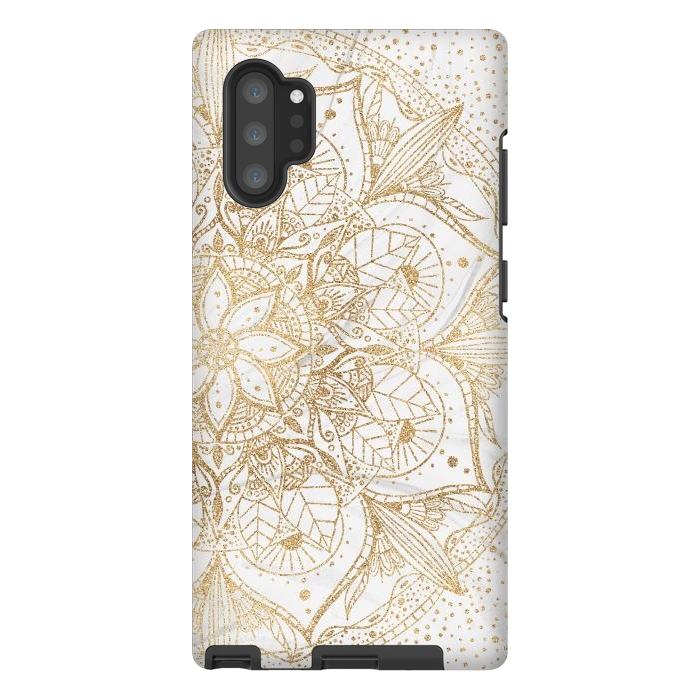 Galaxy Note 10 plus StrongFit Trendy Gold Floral Mandala Marble Design by InovArts
