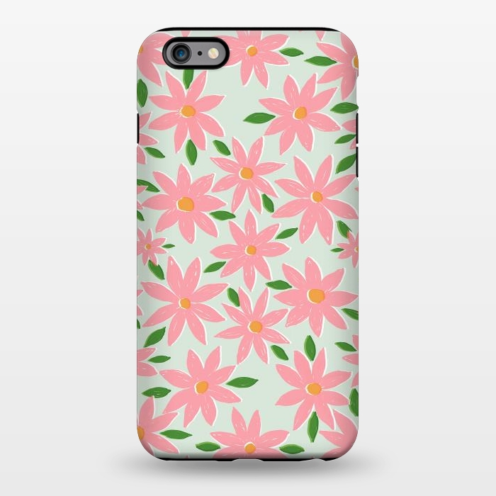 iPhone 6/6s plus StrongFit Pretty Hand Paint Pink Daisy Flowers Mint Design by InovArts
