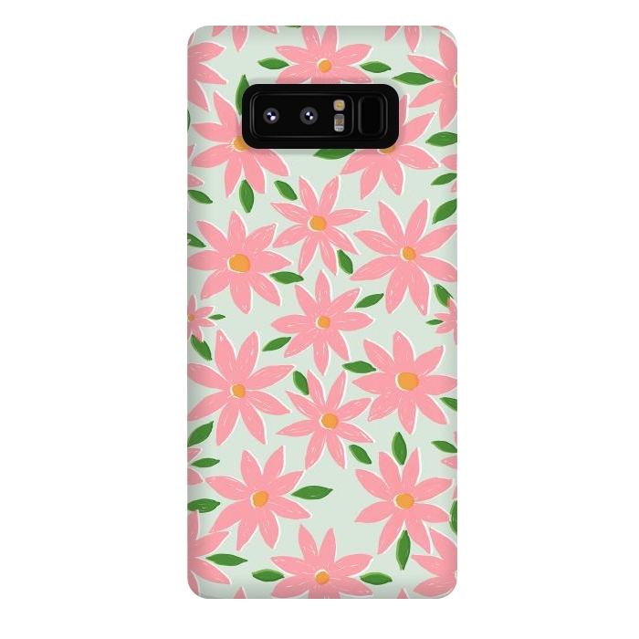 Galaxy Note 8 StrongFit Pretty Hand Paint Pink Daisy Flowers Mint Design by InovArts