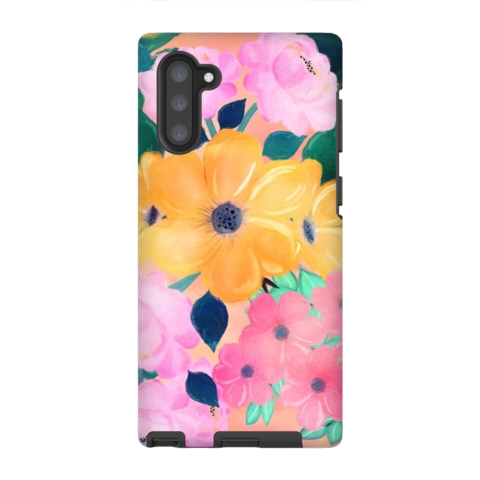 Galaxy Note 10 StrongFit Cute Colorful Romantic Watercolor Flowers  by InovArts