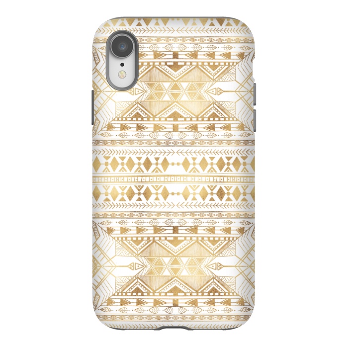 iPhone Xr StrongFit Trendy Gold Geometric Tribal Aztec Pattern by InovArts