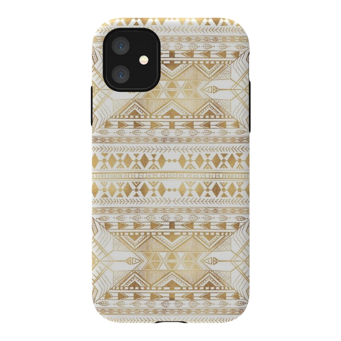 iPhone 11 StrongFit Trendy Gold Geometric Tribal Aztec Pattern by InovArts