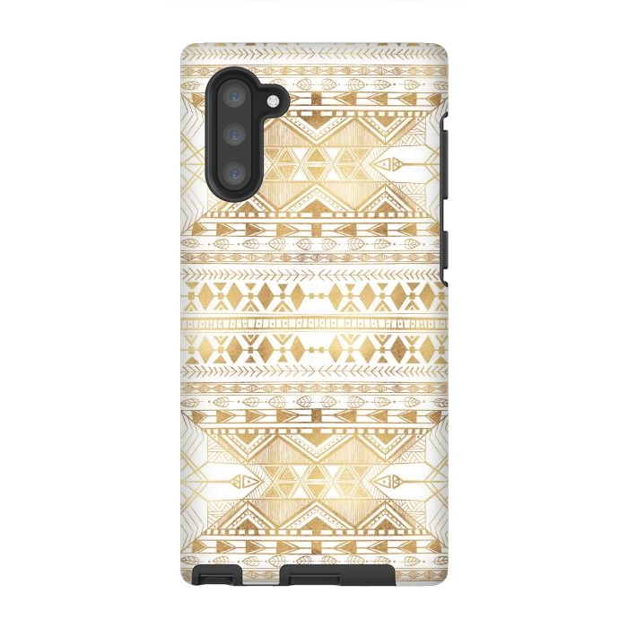 Galaxy Note 10 StrongFit Trendy Gold Geometric Tribal Aztec Pattern by InovArts