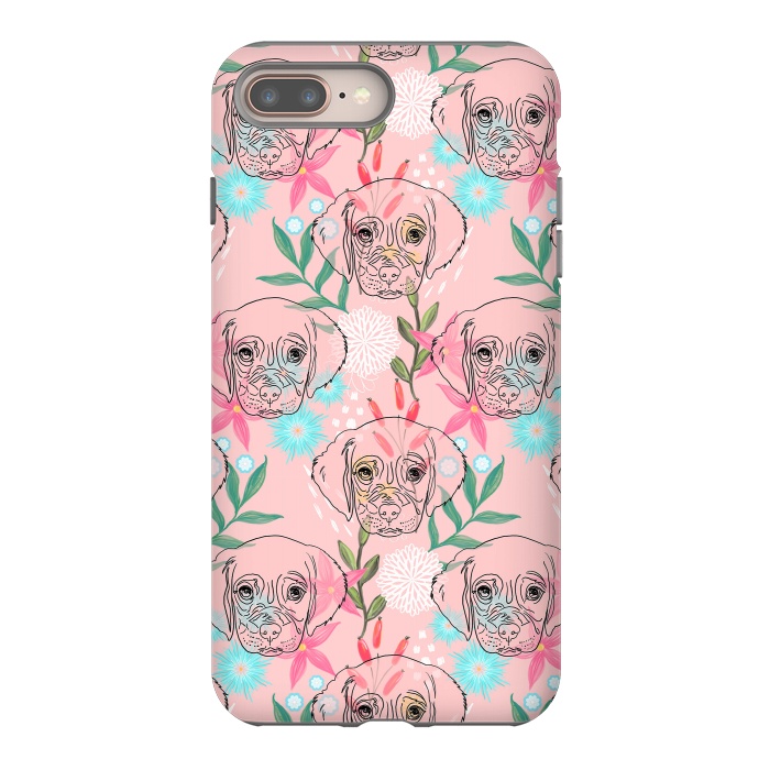 iPhone 7 plus StrongFit Cute Puppy Dog and Flowers Pink Creative Art by InovArts