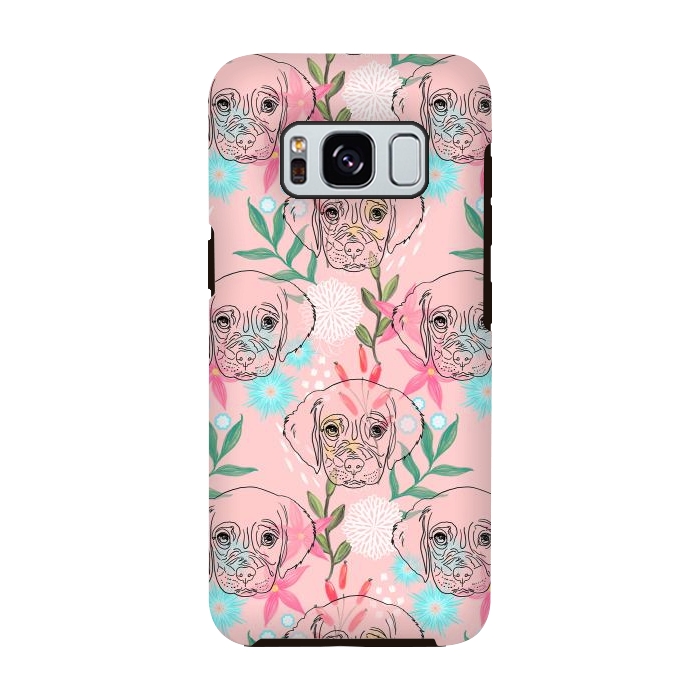 Galaxy S8 StrongFit Cute Puppy Dog and Flowers Pink Creative Art by InovArts