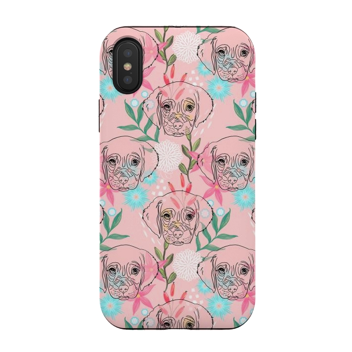 iPhone Xs / X StrongFit Cute Puppy Dog and Flowers Pink Creative Art by InovArts
