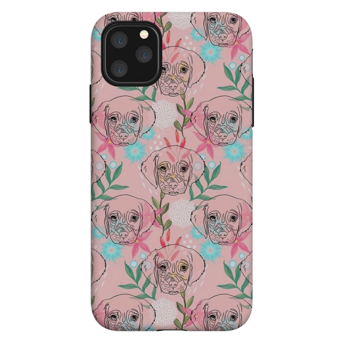 iPhone 11 Pro Max StrongFit Cute Puppy Dog and Flowers Pink Creative Art by InovArts