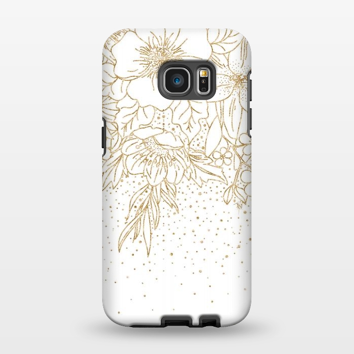 Galaxy S7 EDGE StrongFit Cute Gold floral doodles and confetti design by InovArts