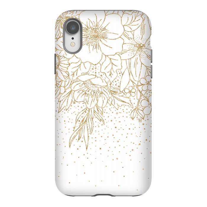 iPhone Xr StrongFit Cute Gold floral doodles and confetti design by InovArts