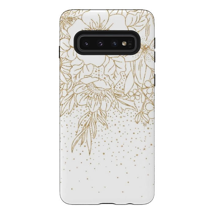Galaxy S10 StrongFit Cute Gold floral doodles and confetti design by InovArts