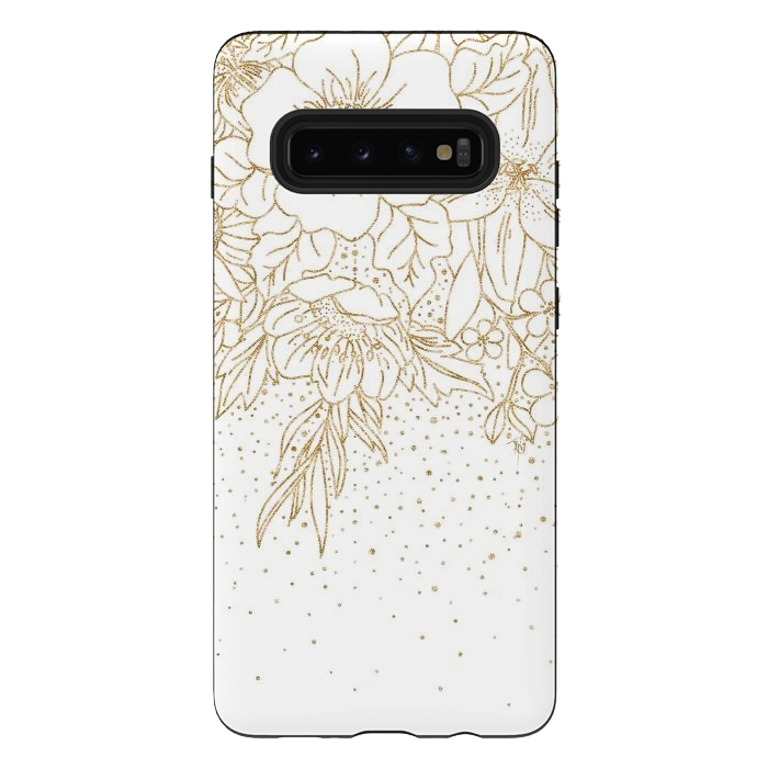 Galaxy S10 plus StrongFit Cute Gold floral doodles and confetti design by InovArts