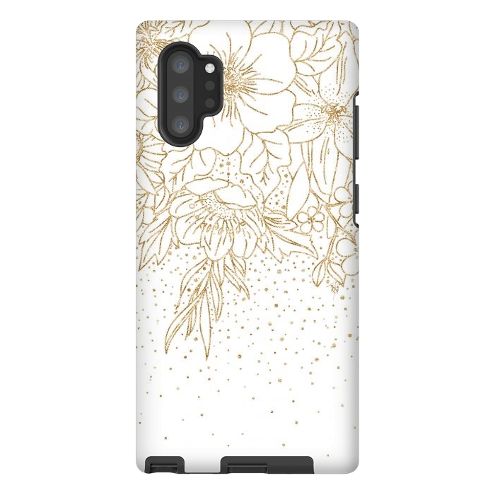 Galaxy Note 10 plus StrongFit Cute Gold floral doodles and confetti design by InovArts