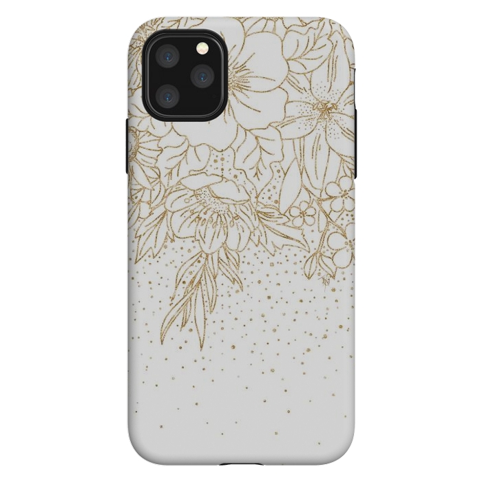 iPhone 11 Pro Max StrongFit Cute Gold floral doodles and confetti design by InovArts