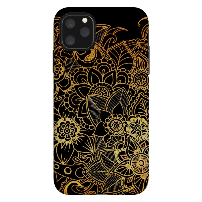 iPhone 11 Pro Max StrongFit Floral Doodle Gold G523 by Medusa GraphicArt