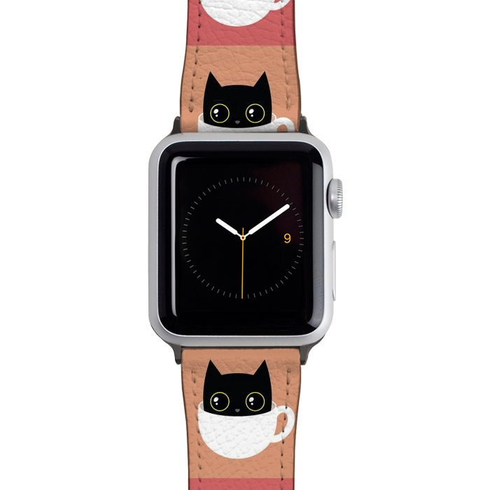 Watch 38mm / 40mm Strap PU leather Coffee cat by Laura Nagel