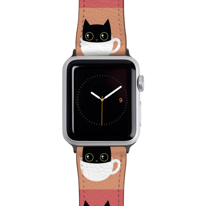 Watch 42mm / 44mm Strap PU leather Coffee cat by Laura Nagel