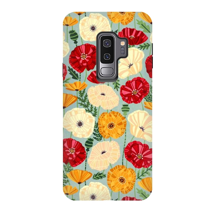 Galaxy S9 plus StrongFit Textured Poppies  by Tigatiga
